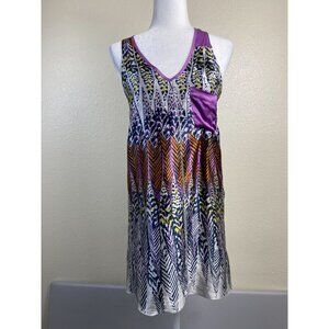 Postella Silk Shift boho Dress Womens size XS Floral Geometric Flowy Light Artsy